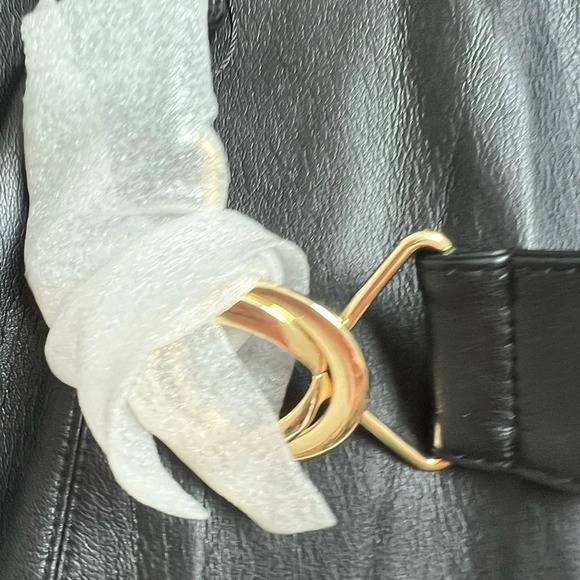 House of Harlow 1960  vegan leather skirt Black Skater Mini Belt & Buckle Sz L - Picture 3 of 9